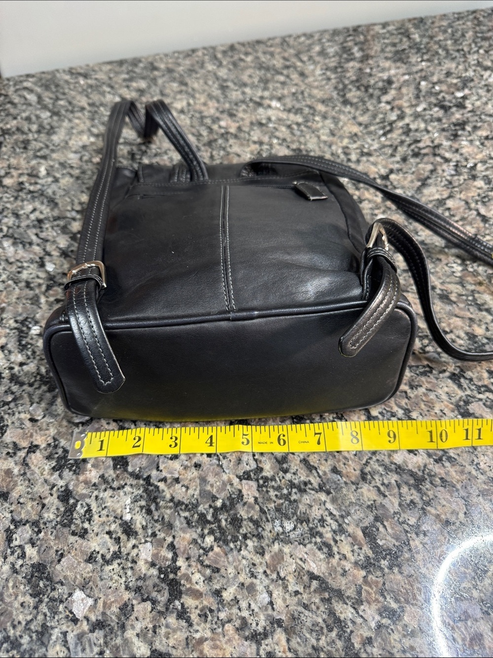 Tignanello Black Leather Bohemian Backpack Flap Closure Minimalist Everyday Bag - Picture 9 of 12